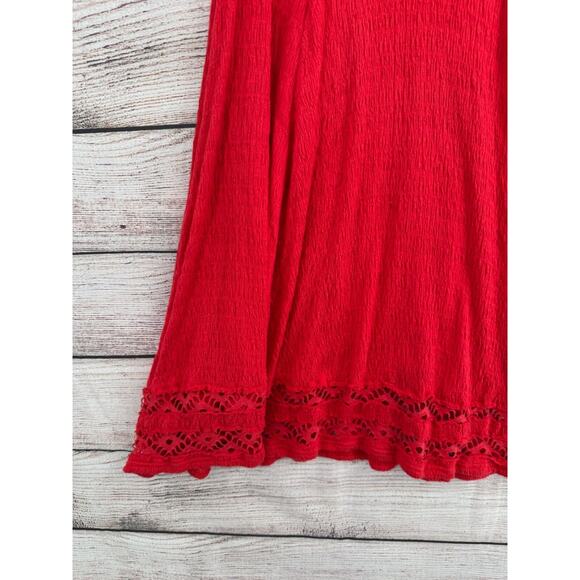 Free People 3/4 Sleeve Lace Cutout Fit & Flare Mini Dress Women's Size Small Red - Picture 7 of 12